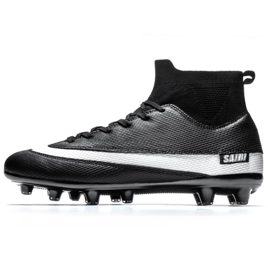 Saibi PU Slip Resistant Abrasion Resistant Slip Resistant Abrasion Resistant High top Kids' Soccer Shoes Black Kids'
