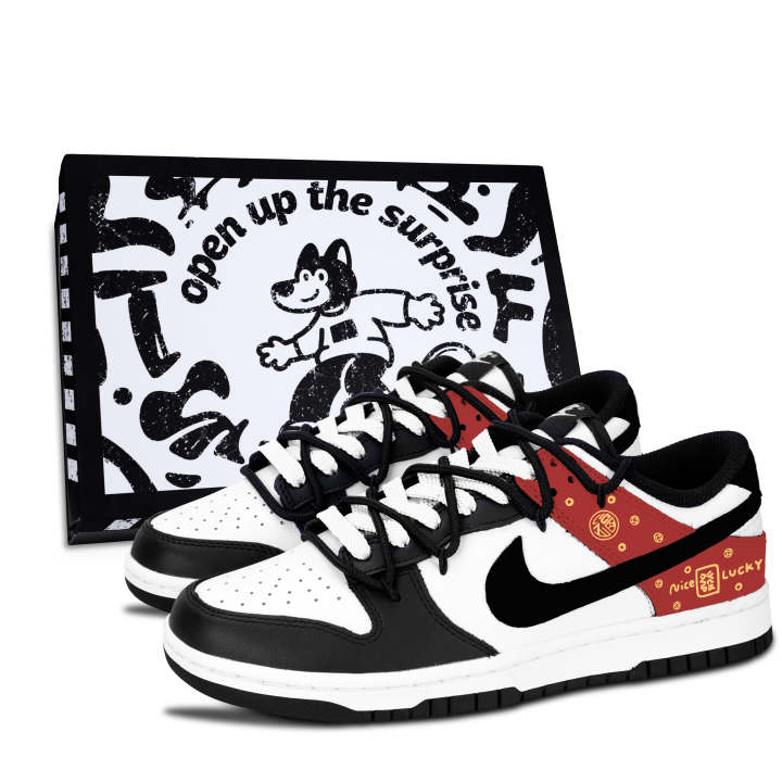 Nike Nike Dunk Black White, Chi Lun Auspicious Abrasion Resistant Abrasion Resistant Low top Skateboard Shoes Unisex Red