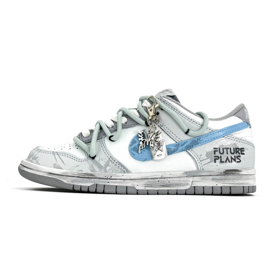 Nike Nike Dunk Leather Slip Resistant Abrasion Resistant Low top Kids' Skateboarding Shoes Gray Blue Teenagers