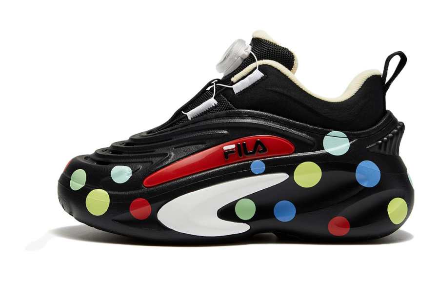 FILA KIDS WHALE Shoes Slip Resistant Cushioning Low top Kids' Running Shoes Fire Red Black Teenagers