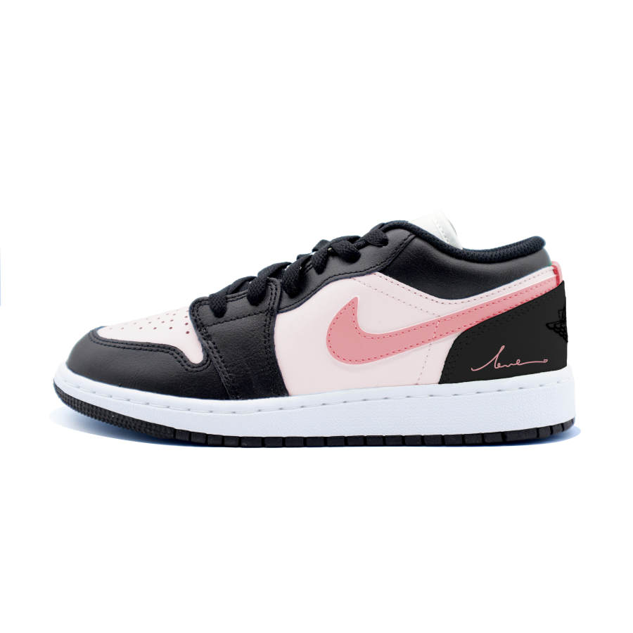Jordan Jordan Air Jordan 1 Low Leather Slip Resistant Abrasion Resistant Low top Children's Basketball Shoes Black Pink