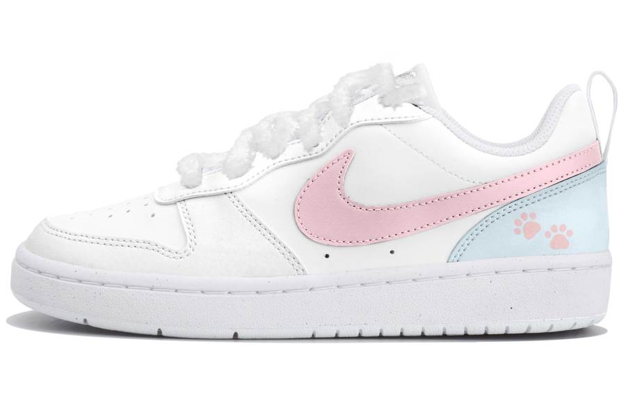 Nike Nike Court Borough Pink With Blue Paw Print Low top Kids' Skateboarding Shoes White Pink Blue Teenagers