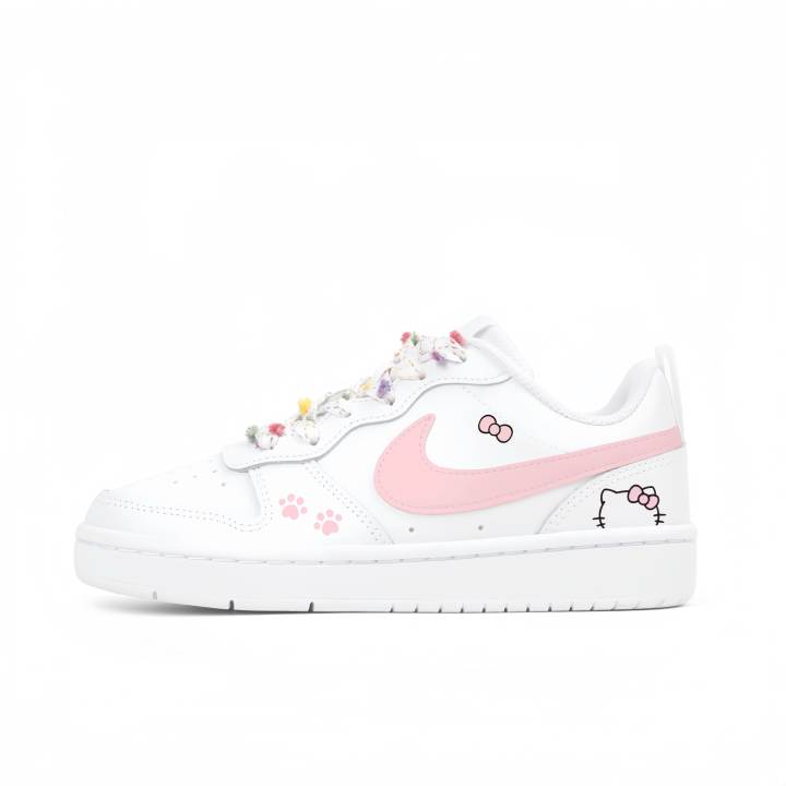 Nike Nike Court Borough Pointillism, Pink Cute Kitten Abrasion Resistant Slip Resistant Low top Skateboard Shoes White Pink