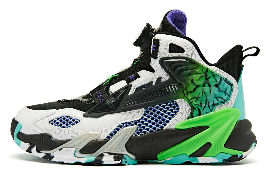 QIAODAN Assassin Comfortable High top Basketball Shoes Black Green Teenagers