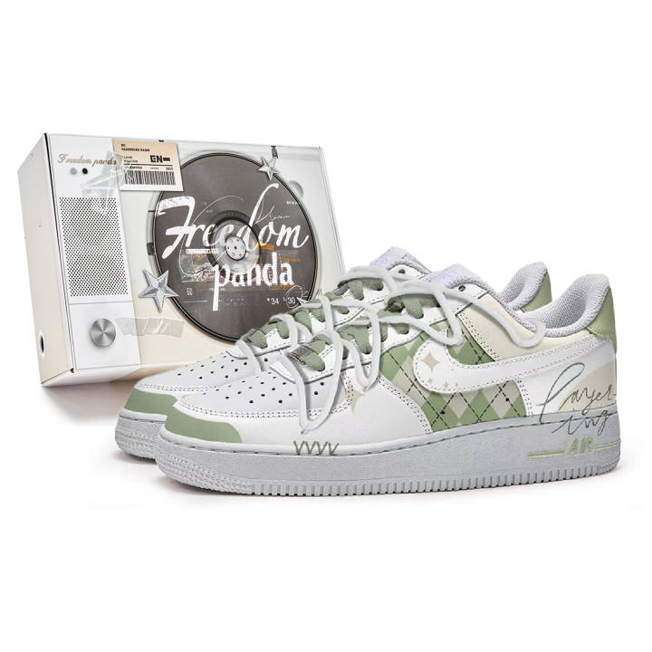 Nike Nike Air Force 1 Free Panda, Gift Box, Green Field Synthetic Leather Slip Resistant Abrasion Resistant Low top
