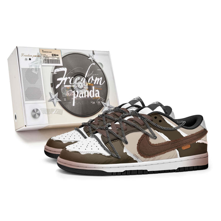 Nike Nike Dunk Snowy Wood Stakes Anti-Slip Wear-Resistant Low-Top Kids' Skateboarding Shoes White Brown Teenagers