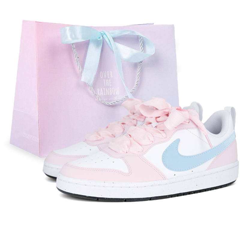 Nike Nike Court Borough LOW RECRAFT Synthetic Leather Abrasion Resistant Low top Kids' Skateboarding Shoes Pink White Blue