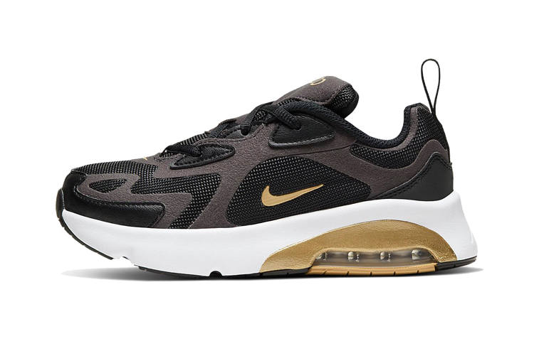 Nike Nike Air Max 200 Mesh Air Cushion Abrasion Resistant Low top Running Shoes Black Gold Children Aged 3 7 Years Old