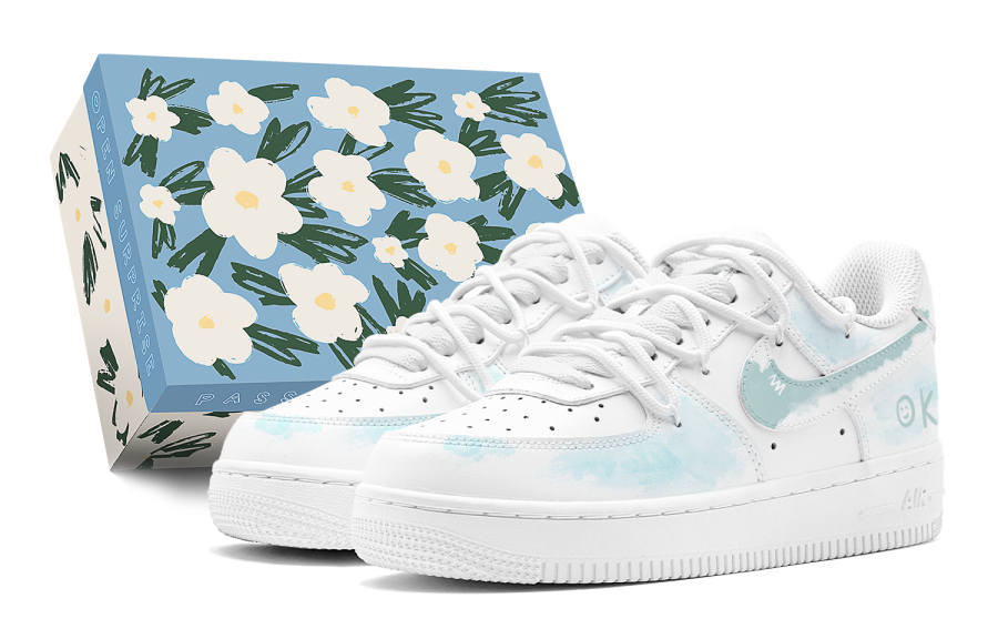 Nike Nike Air Force 1 LE Synthetic Leather Low top Kids' Skateboarding Shoes Light Cyan Teenagers