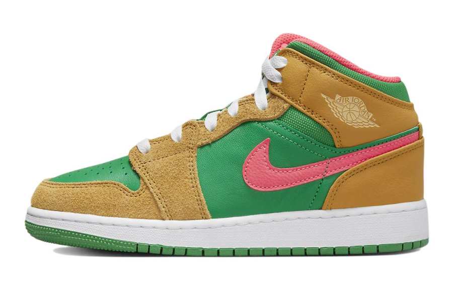 Jordan Jordan Air Jordan 1 Mid Slip Resistant Cushioning Abrasion Resistant High top Basketball Shoes Green Yellow Unisex