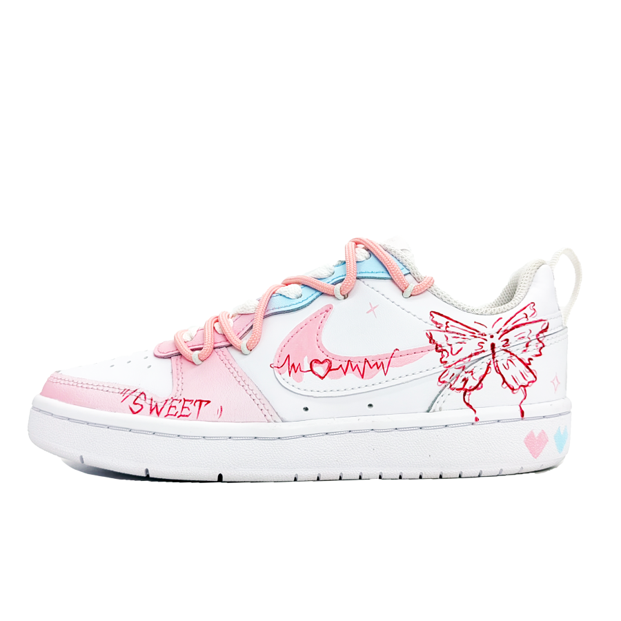 Nike Nike Court Borough Low 2 Leather Slip Resistant Abrasion Resistant Low top Kids' Skateboarding Shoes White Pink