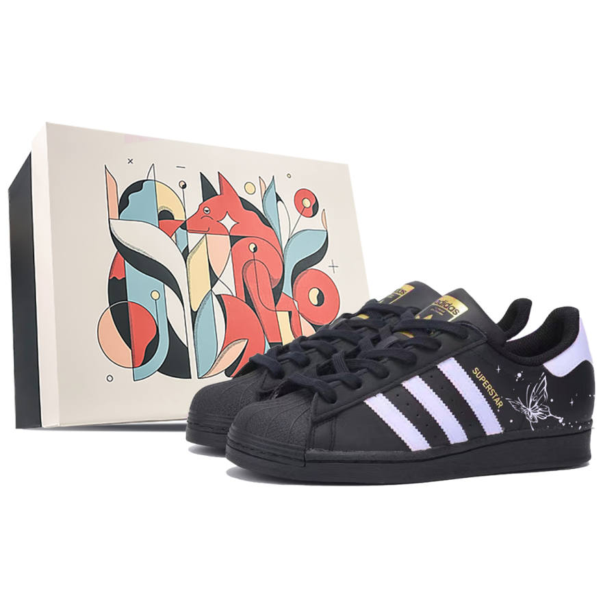 Adidas Originals Superstar J Anti Kick Abrasion Resistant Low top Kids' Skateboarding Shoes Black Purple Teenagers