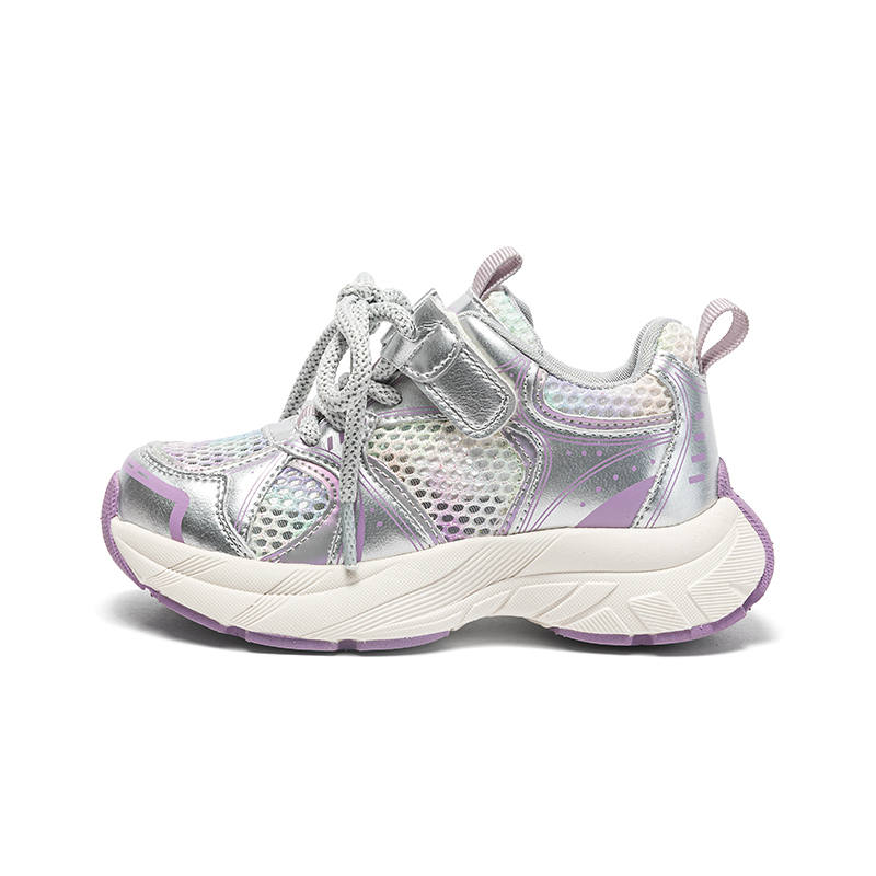 Snoffy Synthetic Leather, Textile Breathable Lightweight Cushioning Casual Shoes Moonlight Silver/Multicolor Kids'