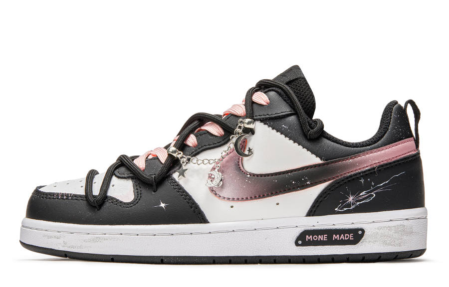 Nike Nike Court Borough 2 M ONE Refreshing Pink Galaxy Leather Low top Kids' Skateboarding Shoes Black Pink Teenagers