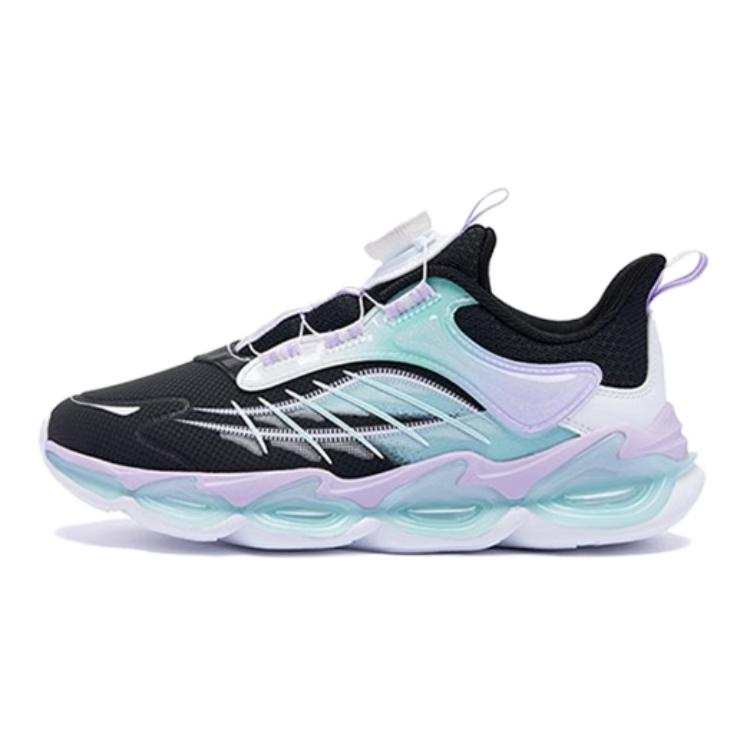 QIAODAN Synthetic Leather Slip Resistant Low top Running Shoes Black Purple Teenagers