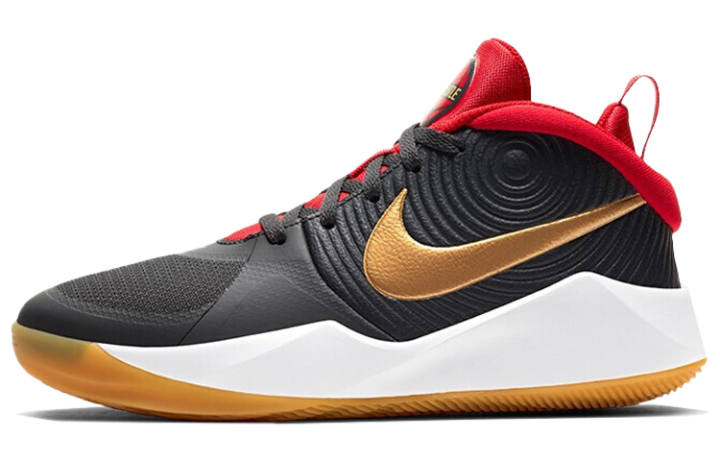 Nike Nike Team Hustle D 9 Slip Resistant Cushioning Abrasion Resistant Mid top Basketball Shoes Black Red Gold Unisex