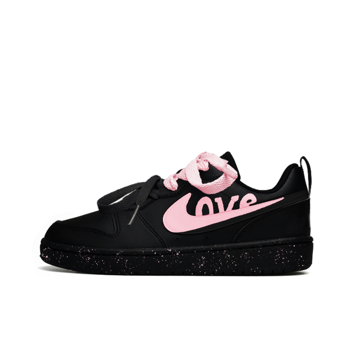 Nike Nike Court Borough Love2000 Leather Slip Resistant Abrasion Resistant Low top Kids' Skateboarding Shoes Black Pink