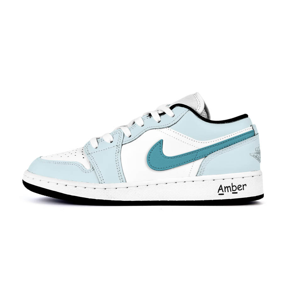 Jordan Jordan Air Jordan 1 Early Morning Leather Cushioning, Wear Resistant Low top Children's Basketball Shoes Lake Blue