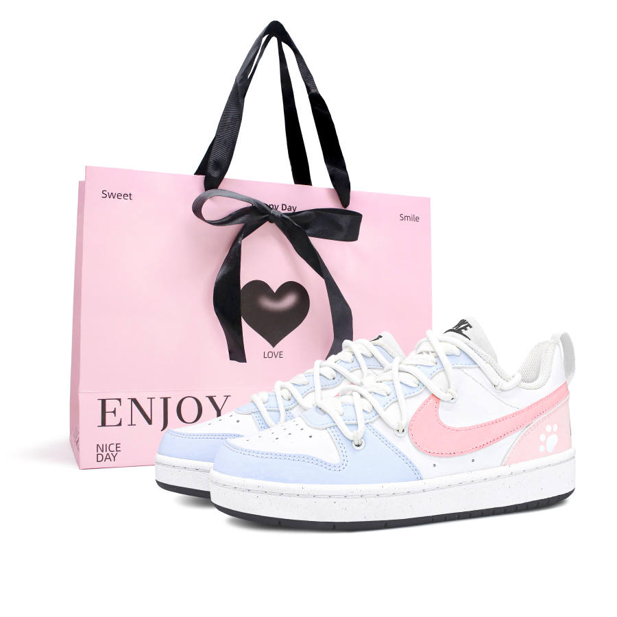Nike Nike Court Borough Slip Resistant Abrasion Resistant Low top Kids' Skateboarding Shoes Blue Pink White Teenagers