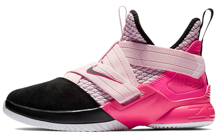 Nike Nike Lebron 12 Slip Resistant Cushioning Abrasion Resistant Mid top Basketball Shoes Black Pink Unisex