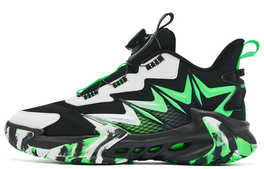 QIAODAN Fabric Low top Basketball Shoes Black Green Unisex