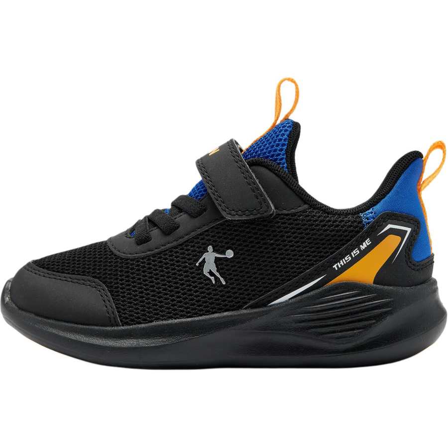 QIAODAN Comfortable Slip Resistant Cushioning Low top Kids' Running Shoes Black Blue Children Aged 3 7 Years Old