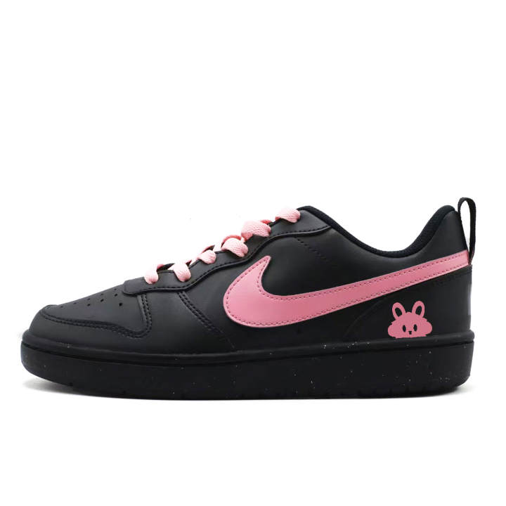 Nike Nike Court Borough Cool Black Pink Bunny Synthetic Leather, Leather Slip Resistant Slip Resistant Low top