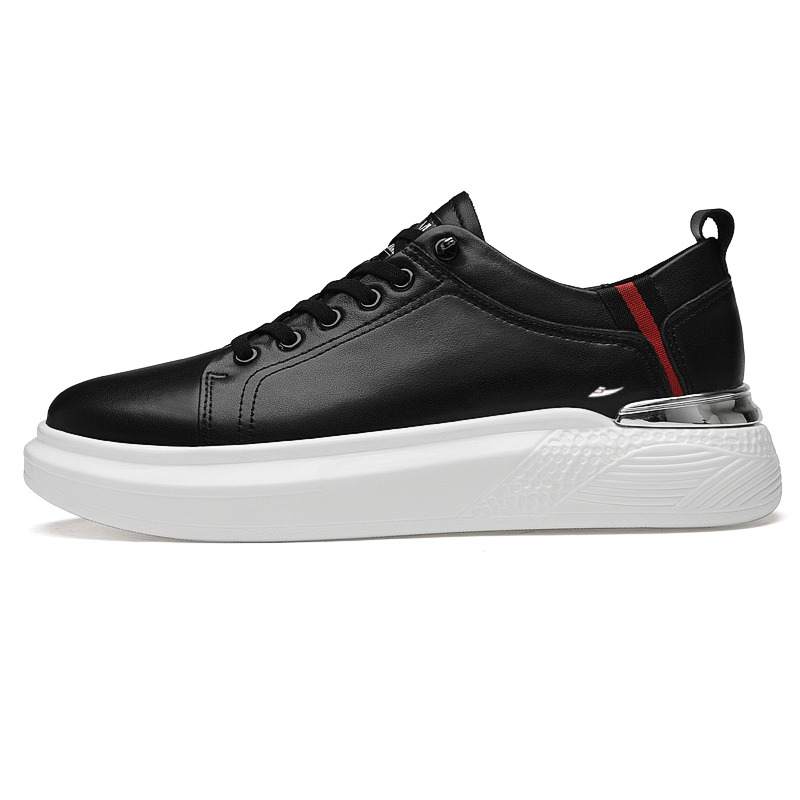 KUDING Cow Leather Slip Resistant Cushioning Breathable Height Increasing Low top Skateboard Shoes Men's