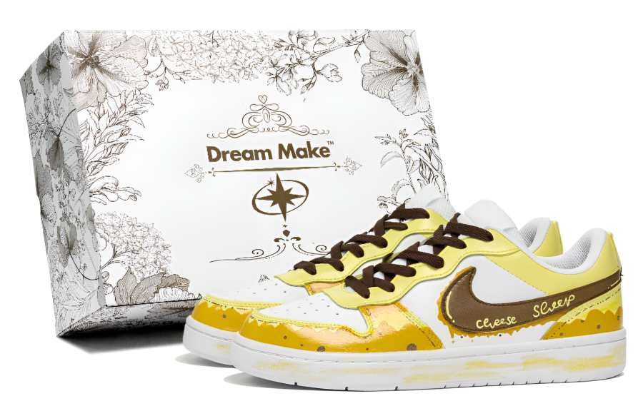 Nike Nike Court Borough Cheese Planet Leather Low top Kids' Skateboarding Shoes Custard Teenagers