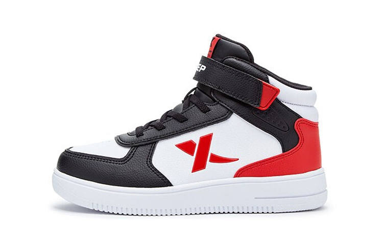XTEP Slip Resistant Abrasion Resistant High top Skateboard Shoes Black Red Teenagers