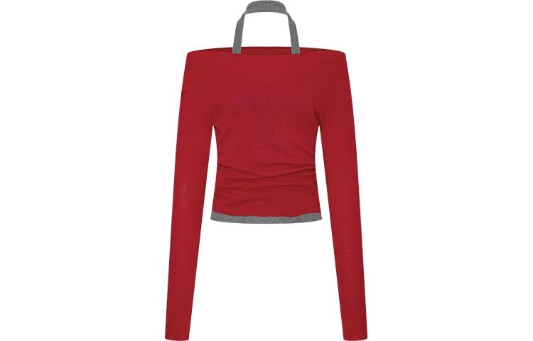 URBAN REVIVO Sweaters Women's Red Boat Neck Moderate Mock Two Piece