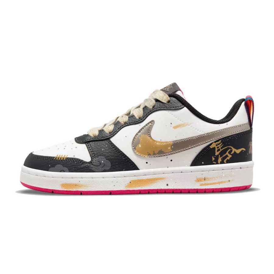 Nike Nike Court Borough Synthetic Leather Abrasion Resistant Slip Resistant Low top Skateboard Shoes Black Gold Teenagers