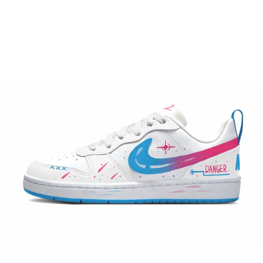 Nike Nike Court Borough Neon Trail Synthetic Leather Slip Resistant Abrasion Resistant Low top Kids' Skateboarding Shoes