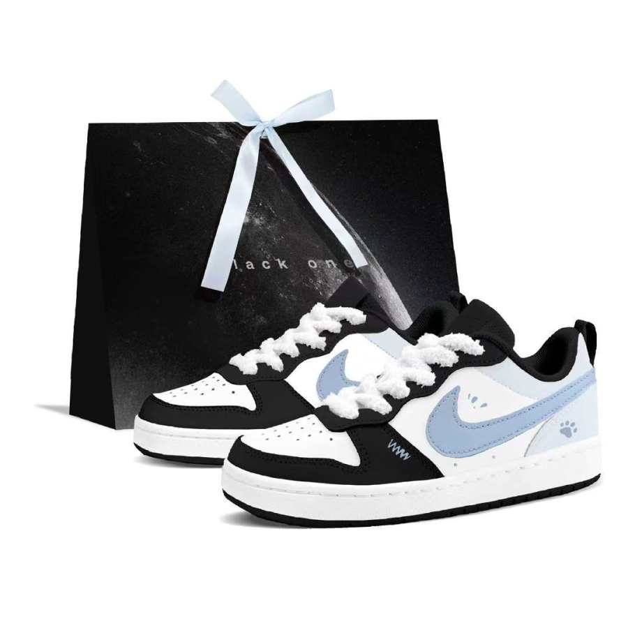 Nike Nike Court Borough Blue Cloud Cat Paw Cushioning Abrasion Resistant Breathable Low top Skateboard Shoes Blue Kids'