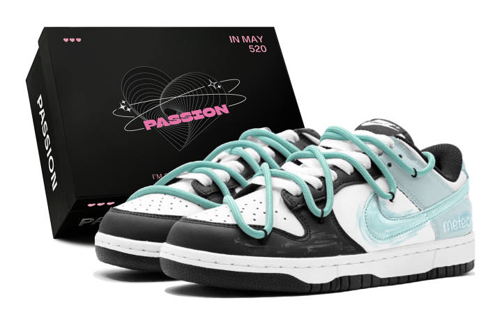 Nike Nike Dunk 'Black' Leather Low top Kids' Skateboarding Shoes Light Cyan Teenagers
