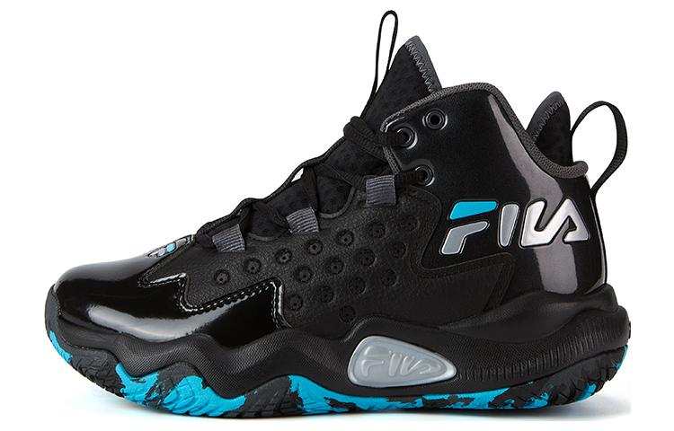 FILA KIDS Slip Resistant Abrasion Resistant High top Basketball Shoes Black Blue Teenagers
