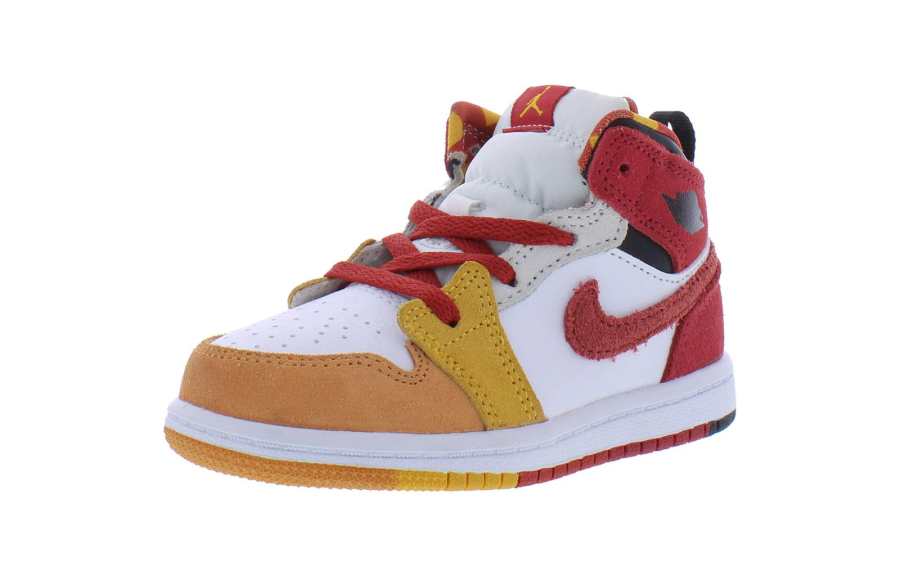Jordan Jordan Air Jordan 1 Cushioning, Wear Resistant Mid top Toddler Shoes Red Yellow Infant And Toddler