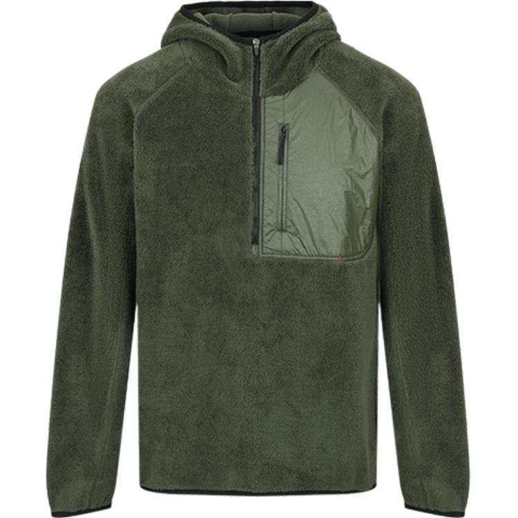 URBAN REVIVO Fleece Tops Men's Green Hooded Thickened