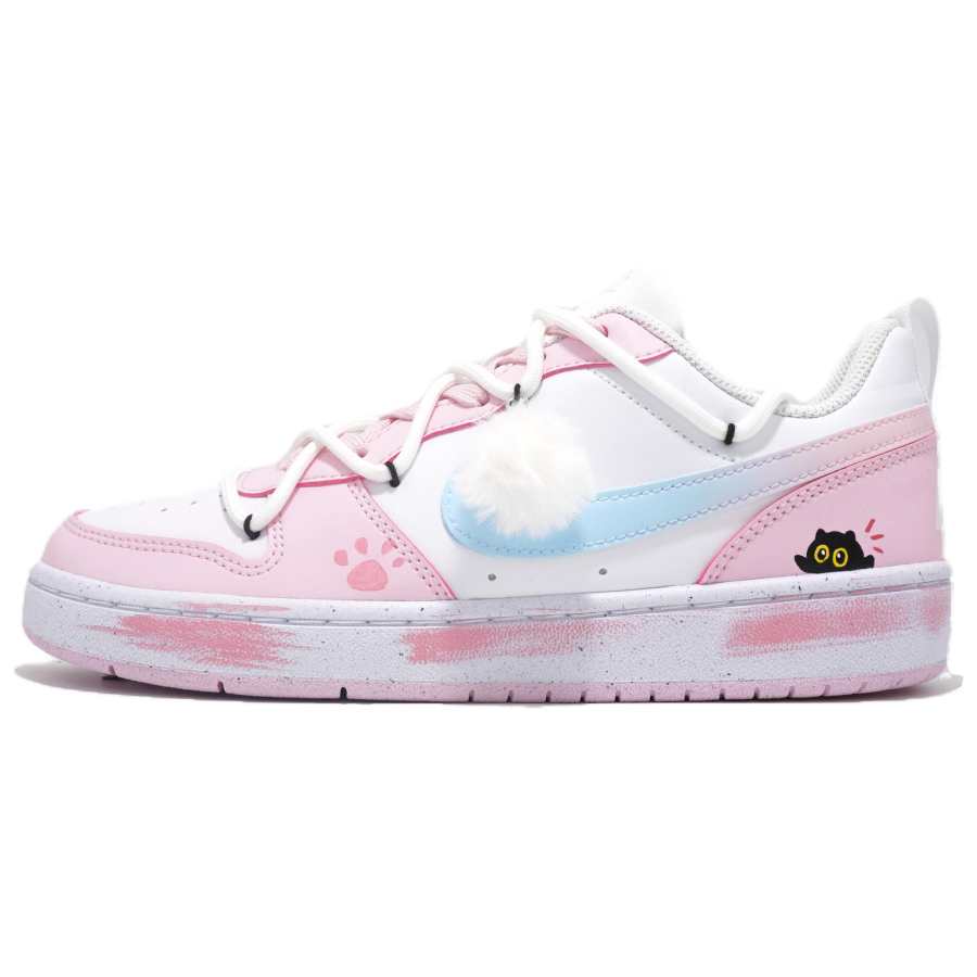 Nike Nike Court Borough Cute Cat Wish Slip Resistant Abrasion Resistant Low top Kids' Skateboarding Shoes White Pink
