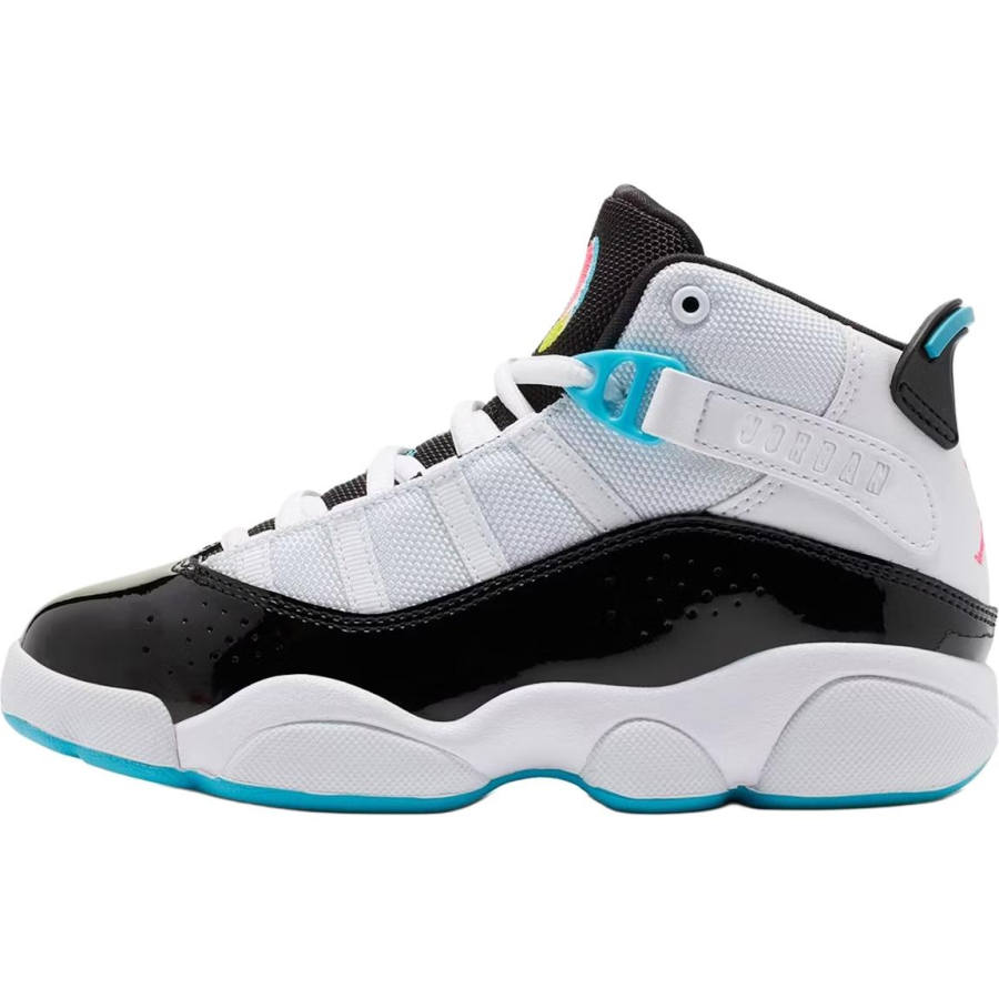 Jordan Jordan Air Jordan 6 Rings Abrasion Resistant High top Children's Basketball Shoes White Black