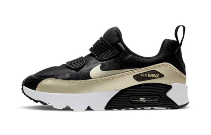 Nike Nike Air Max 90 Tiny Cushioning Low top Running Shoes Black Gold Children Aged 3 7 Years Old