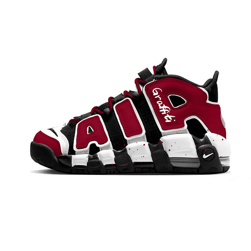 Nike Nike Air More Uptempo Red Rhyme In Snow Cushioning Mid top Children's Basketball Shoes Black Red Teenagers