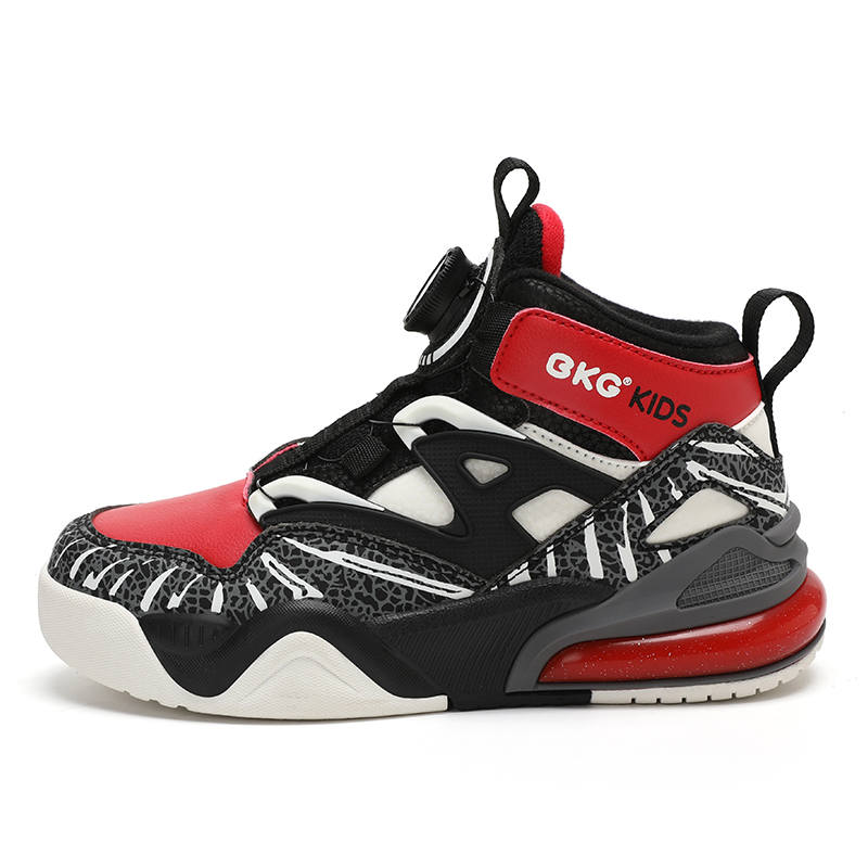 BKG Cushioning Rebound Breathable Mid top Children's Basketball Shoes Black Red Kids'