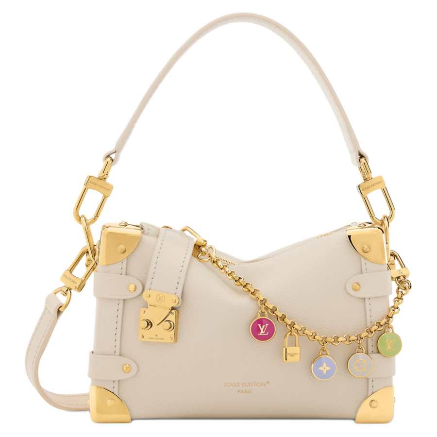 LOUIS VUITTON SIDE TRUNK Cow Leather Portable Crossbody Bag, Shoulder Bag Small Women's Beige