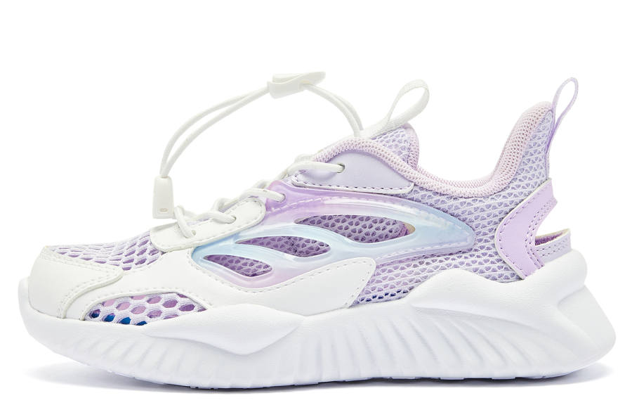 QIAODAN Drawstring Low top Kids Lifestyle Shoes Purple White Pre school