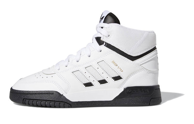 Adidas Originals Drop Step J Synthetic Leather High top Kids' Skateboarding Shoes White Black Unisex