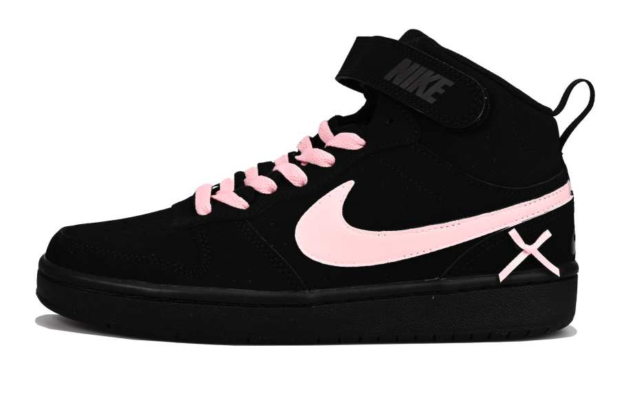 Nike Nike Court Borough Mid 2 Synthetic Leather High top Kids' Skateboarding Shoes Black Pink Teenagers