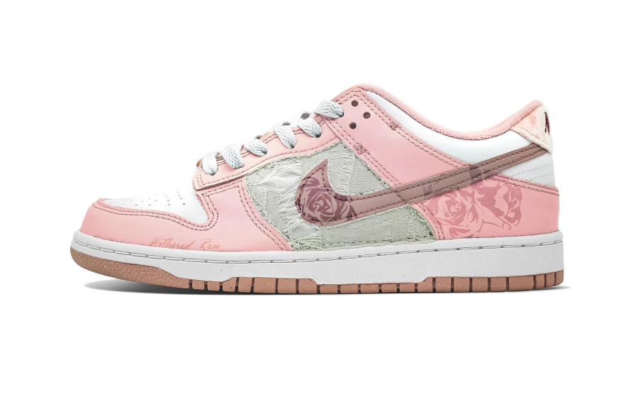 Nike Nike Dunk Pink Rose Leather Abrasion Resistant Low top Kids' Skateboarding Shoes Pink Teenagers