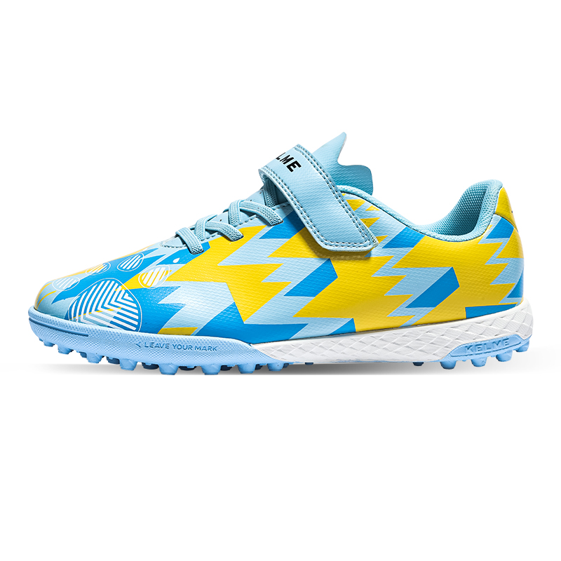 KELME Starburst Collection Synthetic Leather Lightweight Cushioning Low top Kids' Soccer Shoes Sky Blue Yellow Kids'