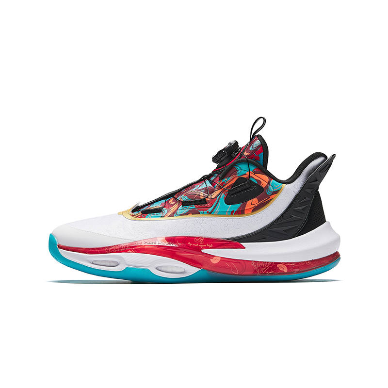 Antakids Qing Kuang Elite Synthetic Leather, Textile Low top Basketball Shoes White Black Red Teenagers